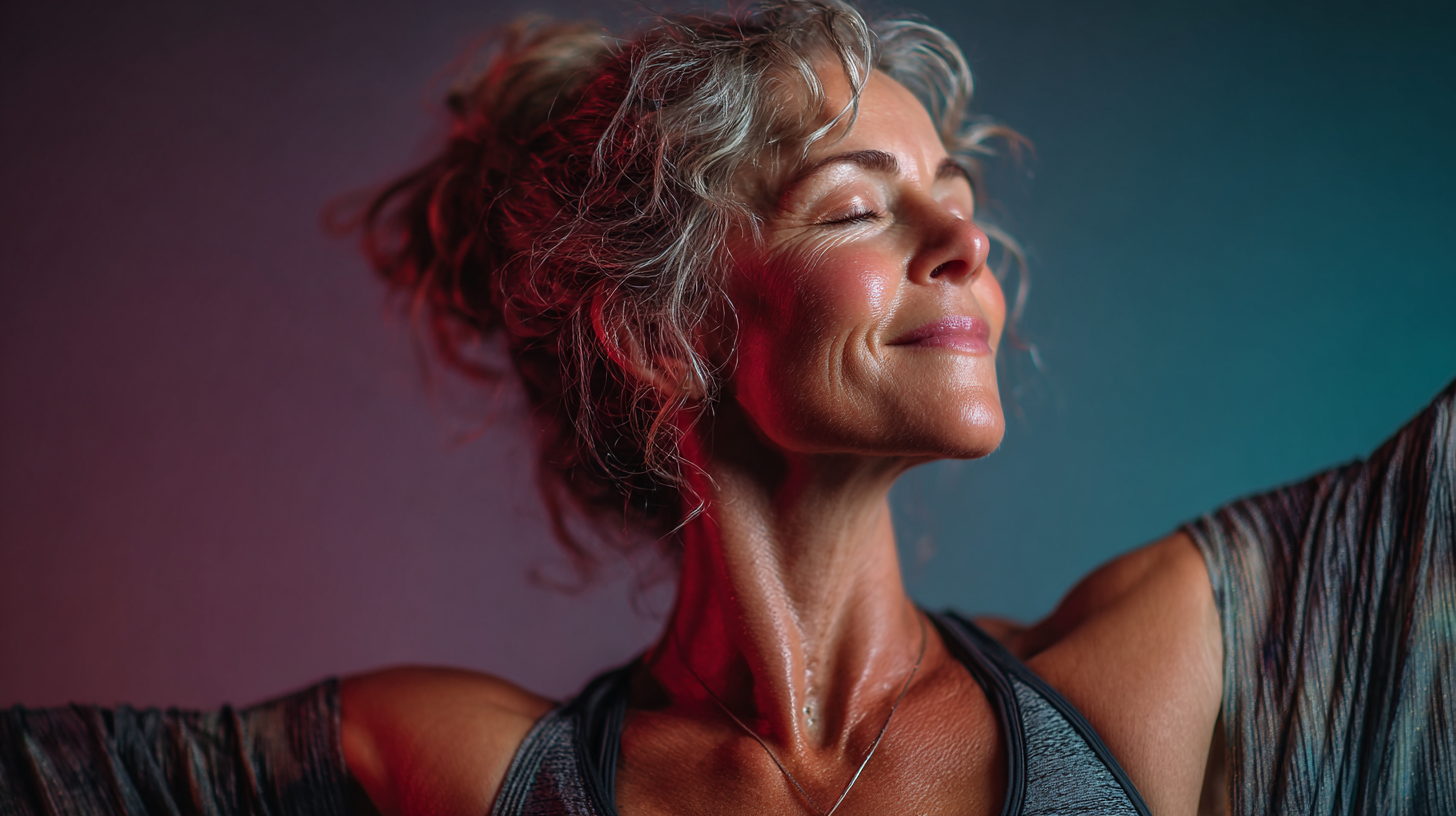 Інструктор допомагає літній жінці виконувати балетні рухи